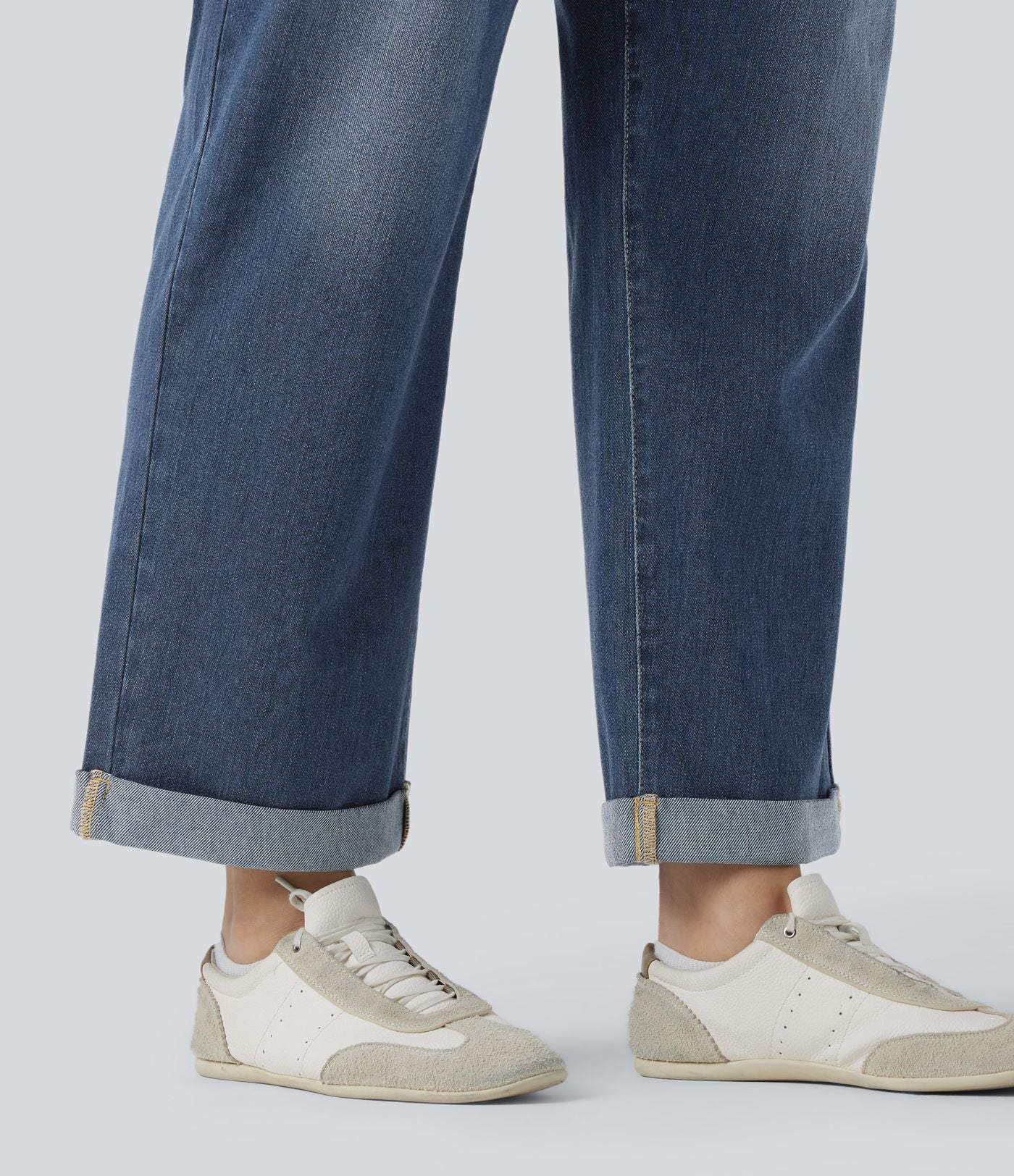 Plus Size Halara Flex™ Jean slim décontracté taille haute ourlet roulotté avec poches