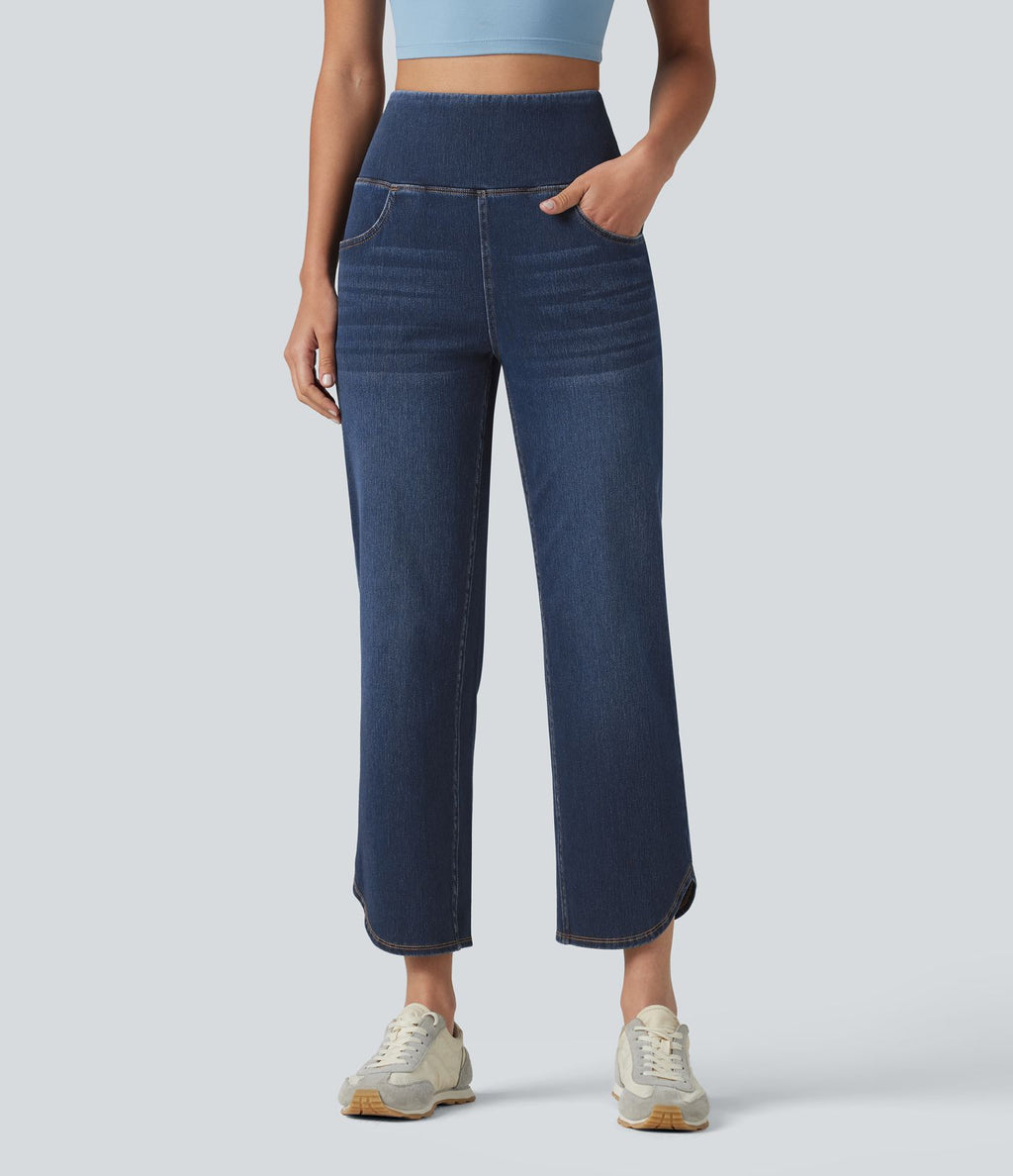 Jean skinny décontracté 7/8 Halara Flex™ taille haute, effet ventre plat, ourlet arrondi et poches