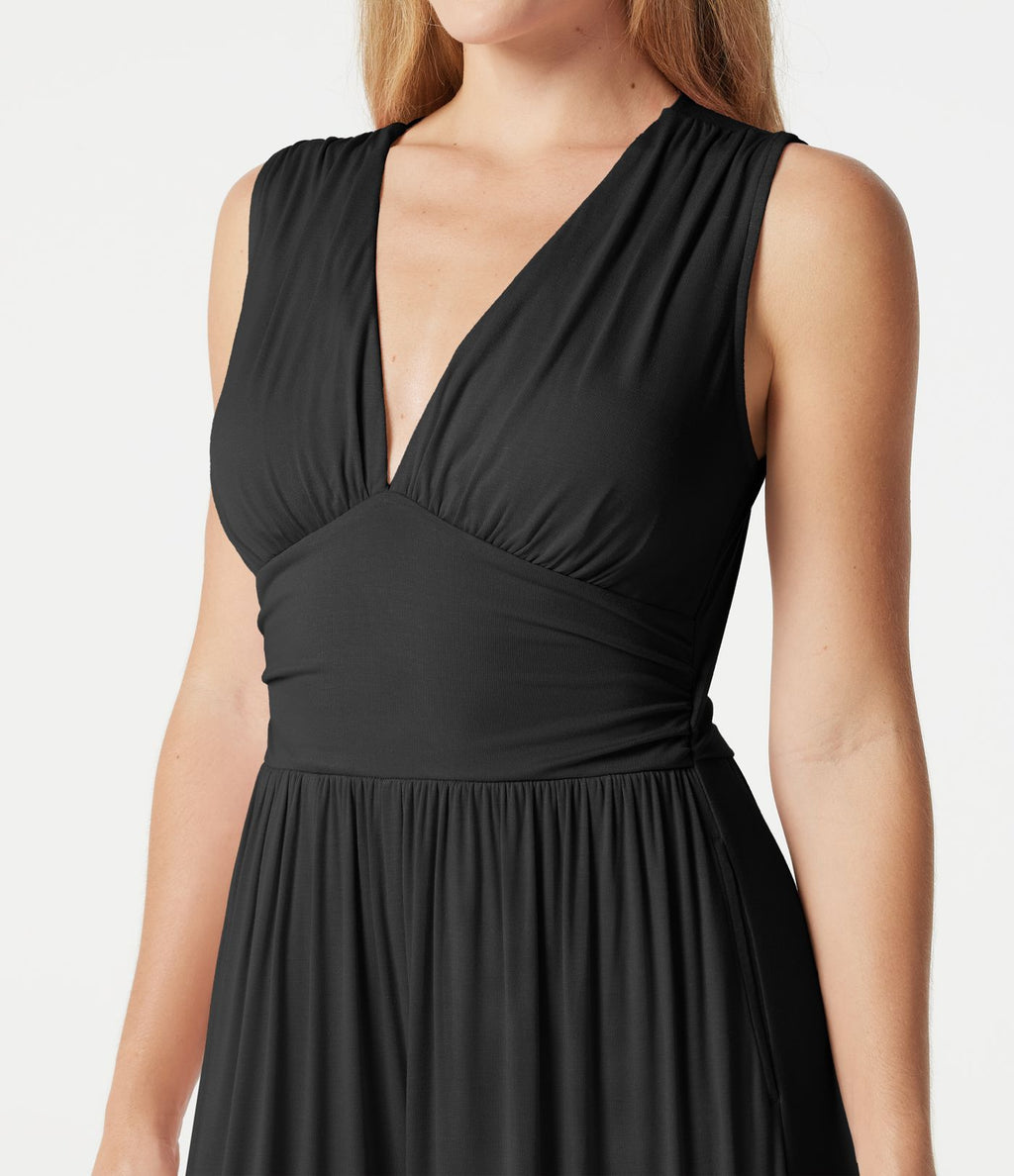 Combinaison côtelée décontractée sans manches à col en V froncée avec brassière intégrée et poches - Édition Easy Peasy
