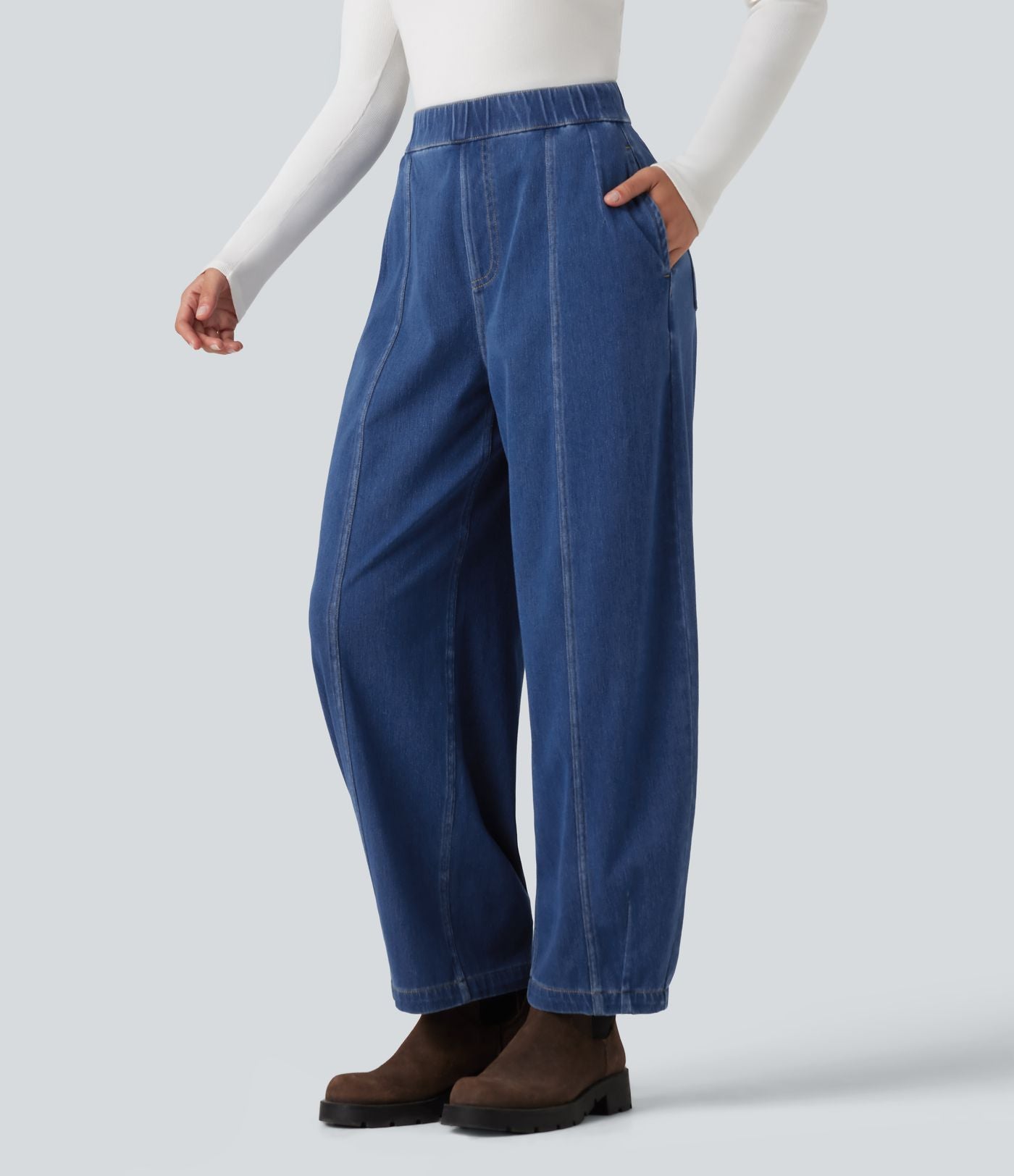 Jean barrel casual taille haute Halara Flex™ à poches