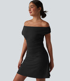 Robe de yoga active 2 en 1 SoftlyZero™ à épaules dénudées, bretelles amovibles et soutien-gorge intégré, avec poches - Facile à porter