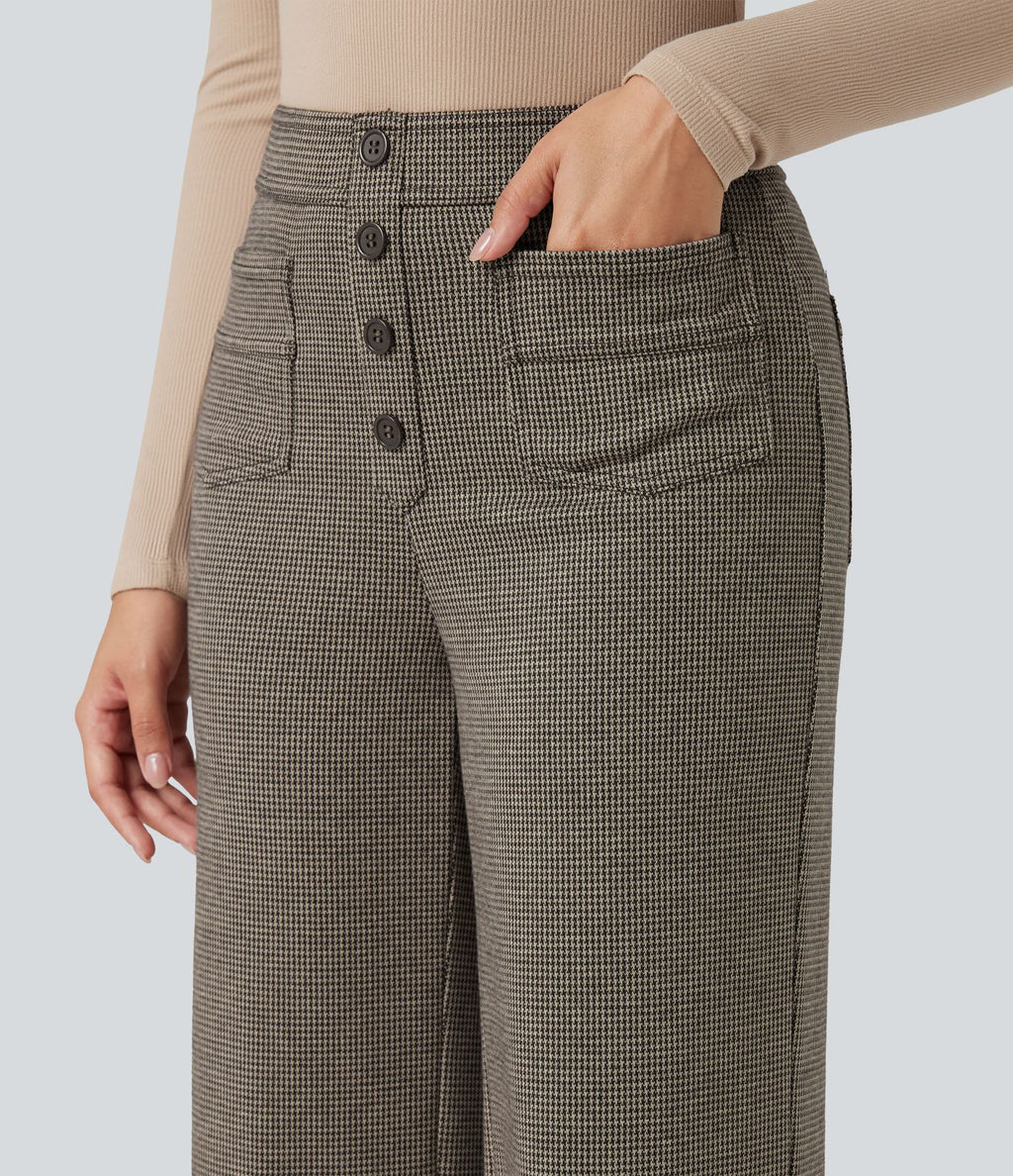 Halara Flex™ Pantalon tailleur pied-de-poule coupe droite taille haute avec poches