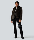 Manteau cape fausse fourrure col revers manches longues avec poches