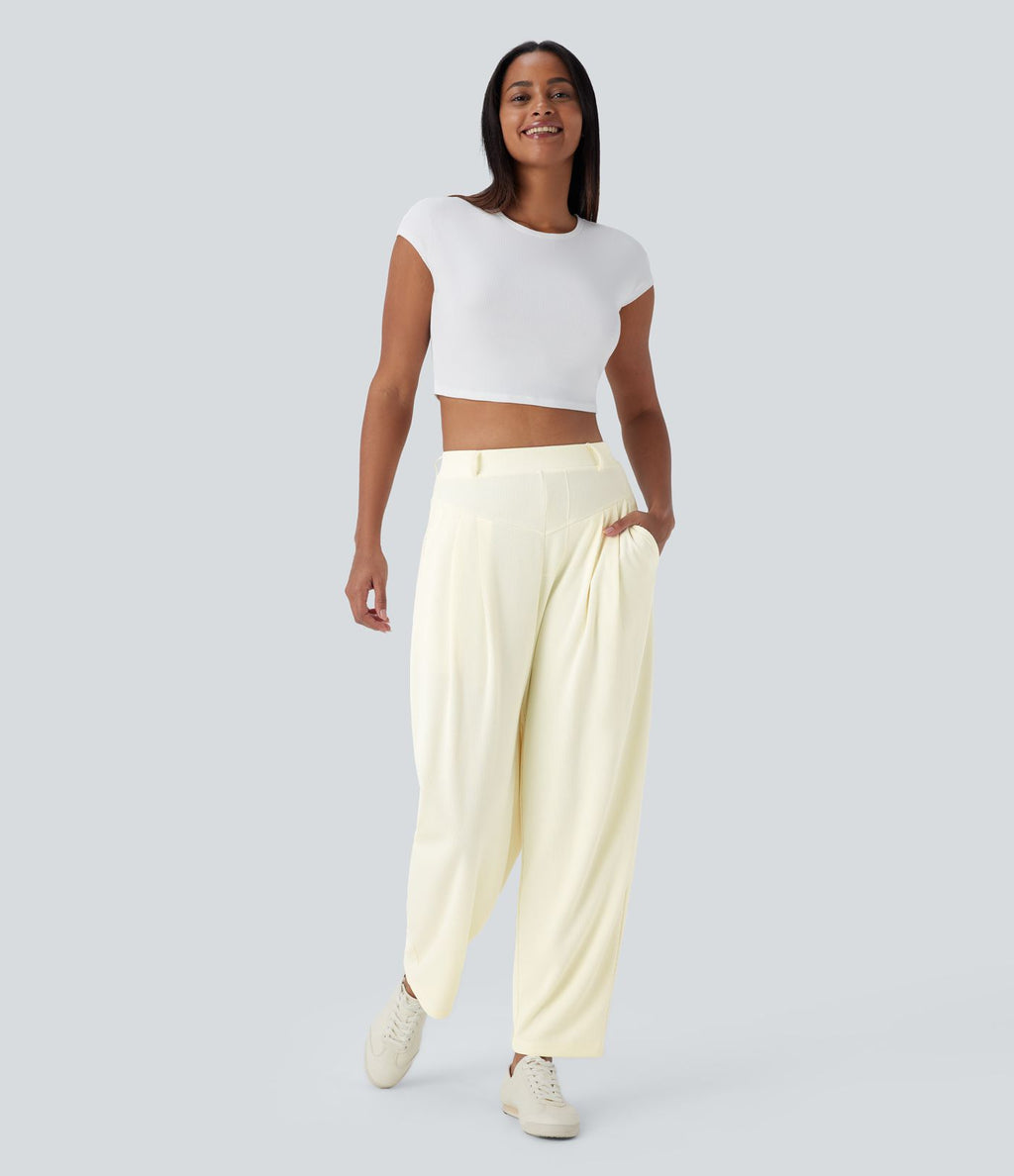 Pantalon de travail Halara Flex™ barrel côtelé, taille haute, avec poches