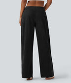 Pantalon ample décontracté suédine taille mi-haute avec poches