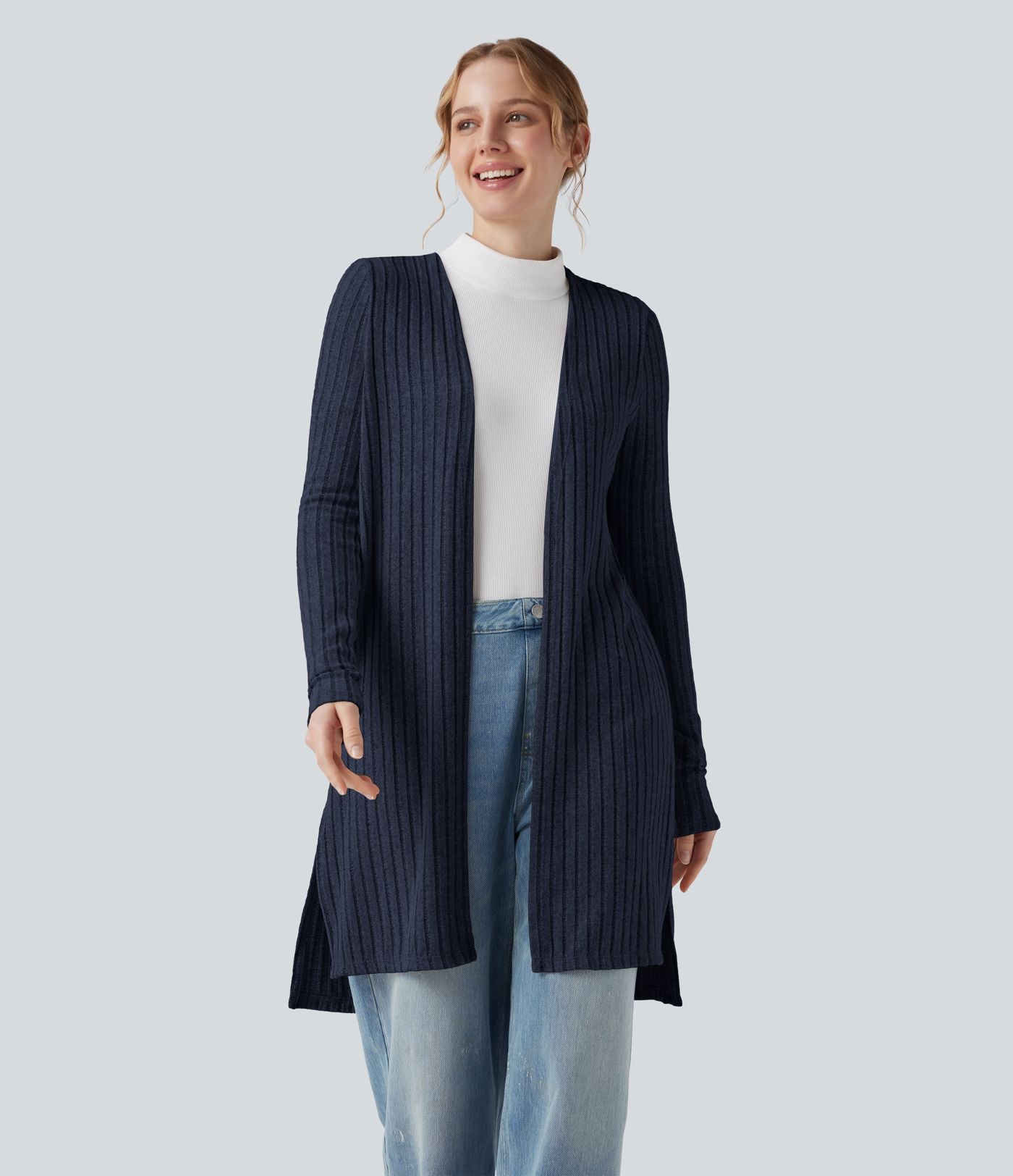 Manteau décontracté côtelé à manches longues avec fentes
