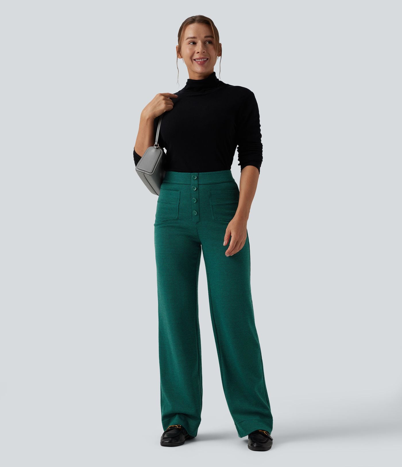 Halara Flex™ Pantalon tailleur pied-de-poule coupe droite taille haute avec poches