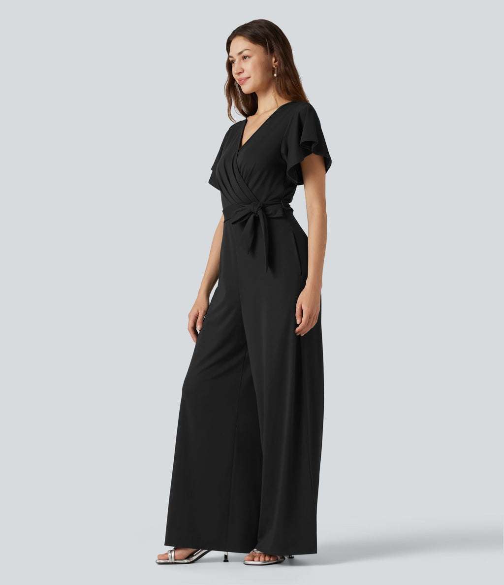 Combinaison ample décontractée à manches courtes et col V, avec poches et liens sur les côtés - Édition Easy Peasy