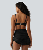 Ensemble Bikini 2-en-1 col V profond ventre plat avec détail torsadé, bretelles réglables, cordon de serrage et superposition en dentelle