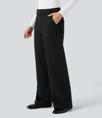 Pantalon chino coton jambes larges taille mi-haute avec poches