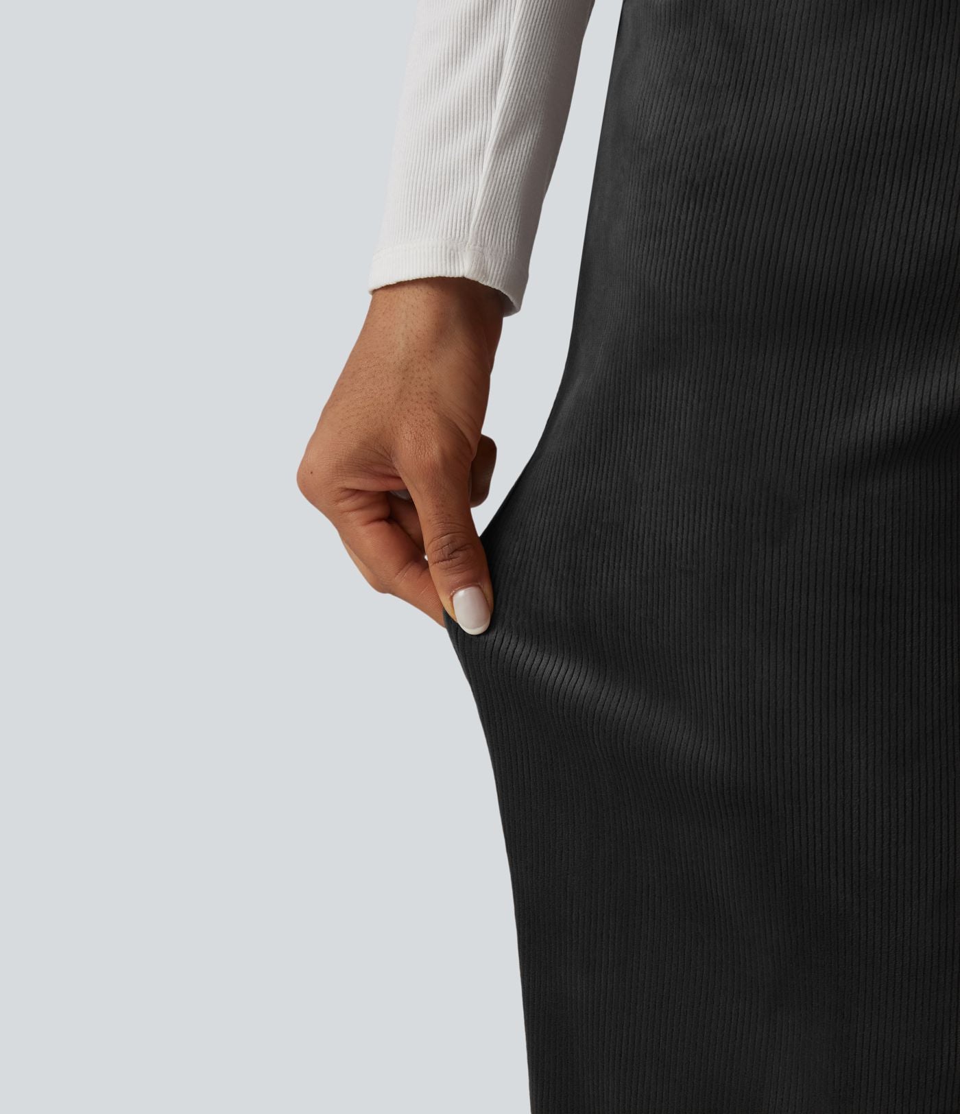 Pantalon droit casual en velours côtelé molletonné taille mi-haute avec poches