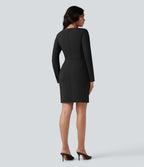 Robe courte moulante col carré manches longues