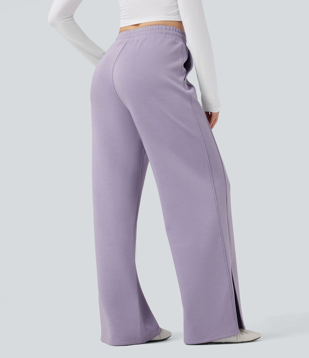 Pantalon décontracté taille haute avec cordon de serrage et poches