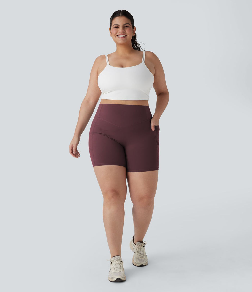 Short cycliste 17,5 cm d'entraînement gainant galbant taille haute grande taille avec effet scrunch et poches Halara UltraSculpt™