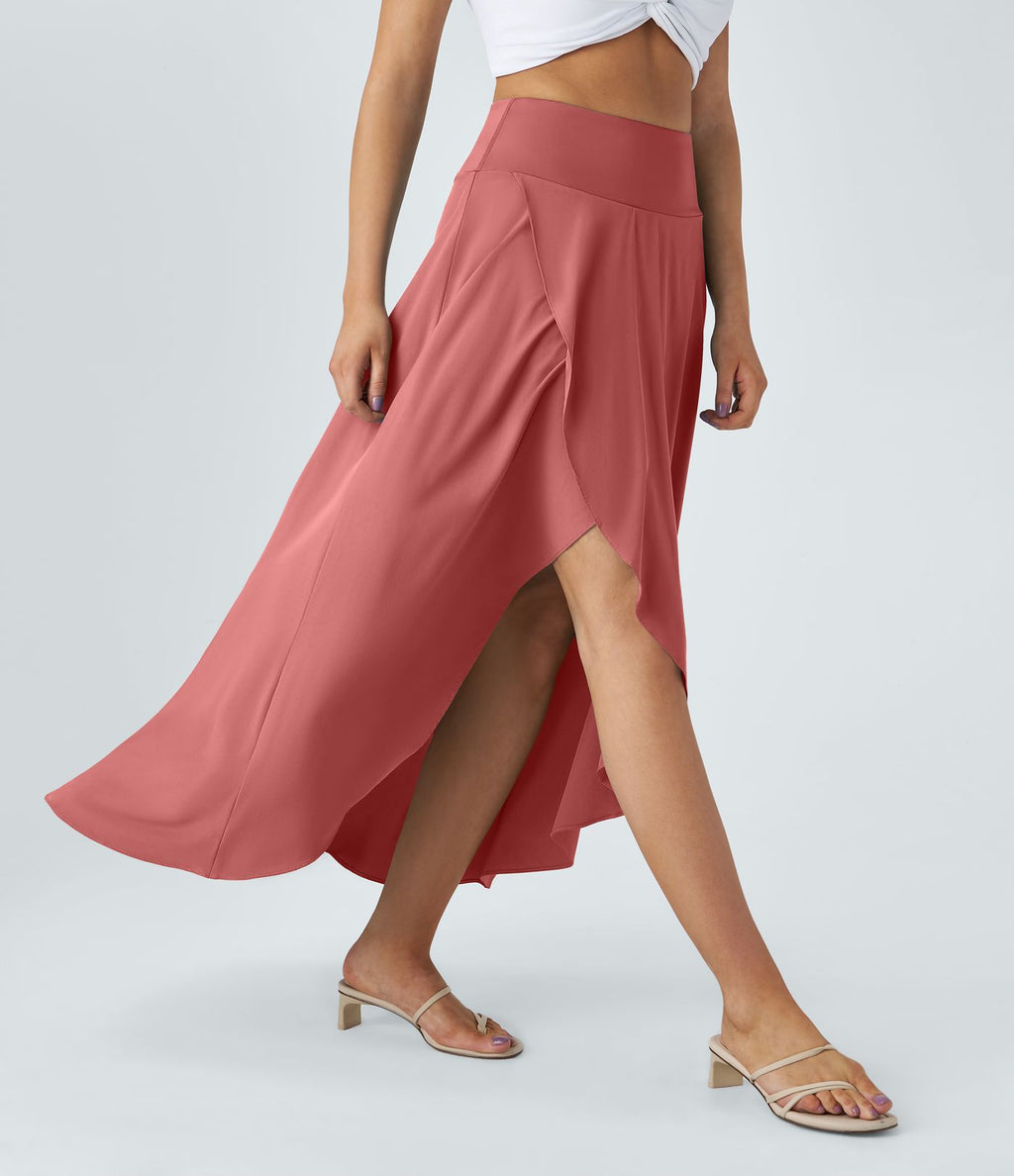 Jupe Longue Casual Breezeful™ Taille Haute à Volants 2en1 Fluide Sèchement Rapide Quotidien Maxi