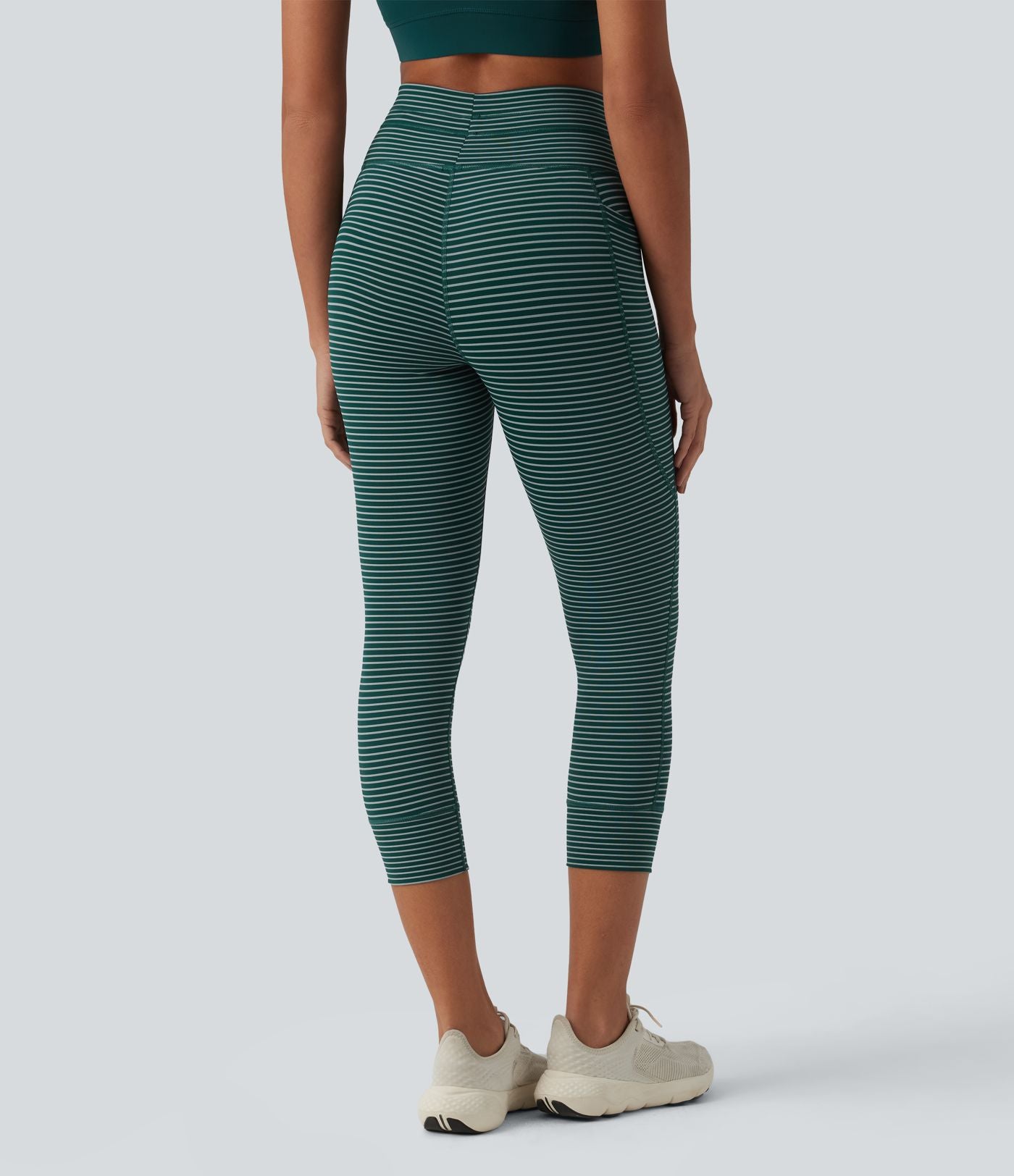 Legging corsaire de yoga taille haute à rayures avec cordon de serrage et poches