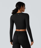 Top de sport yoga SoftlyZero™ Plush court col V profond torsadé manches longues