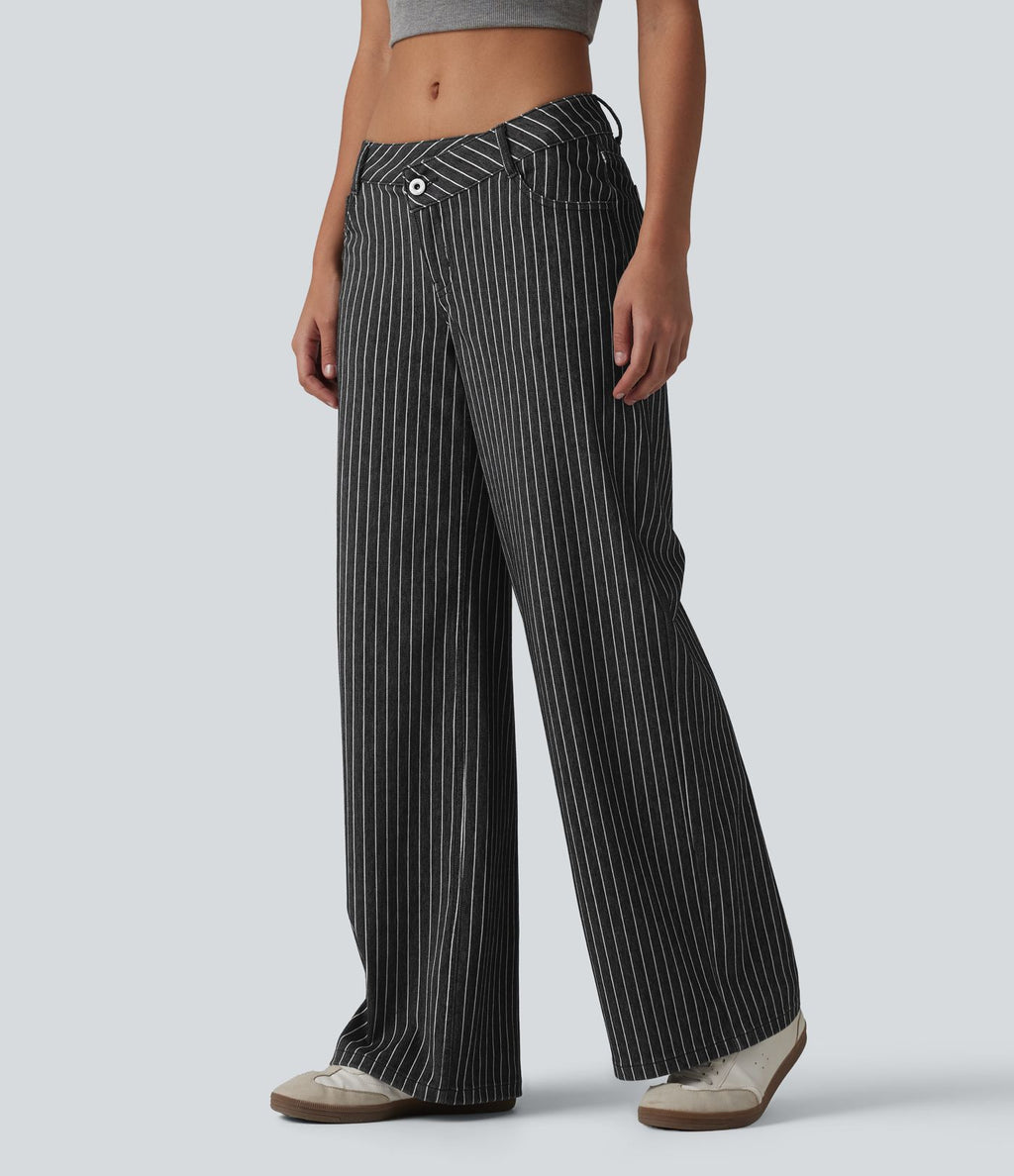 Halara Flex™ Jean large asymétrique taille basse à rayures avec poches