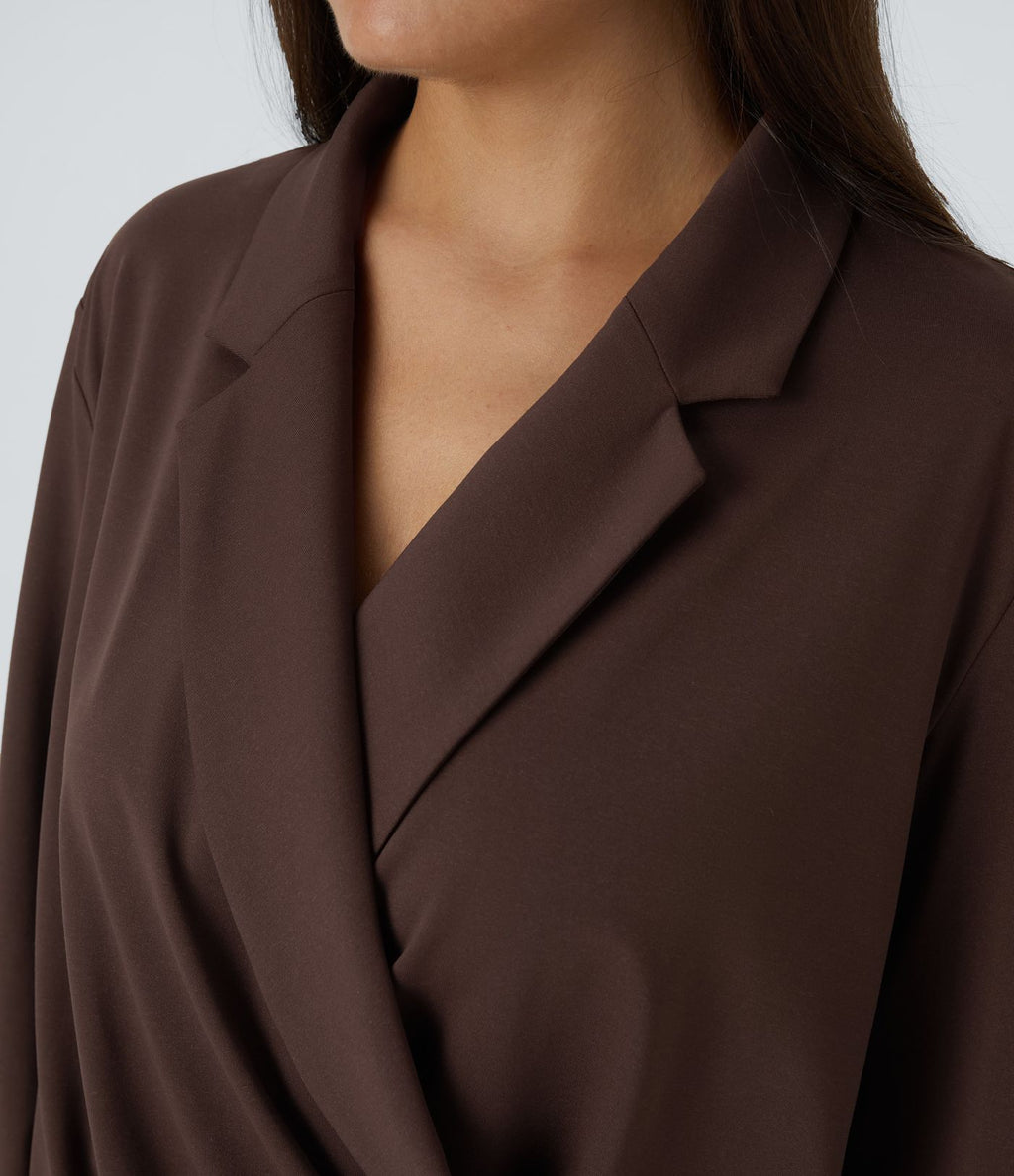 Chemise de travail à col cranté, coupe croisée et manches longues