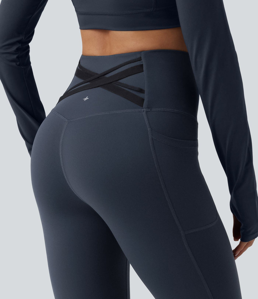 Halara Ultrasculpt™ Legging de running corsaire gainant taille haute dos croisé avec poches