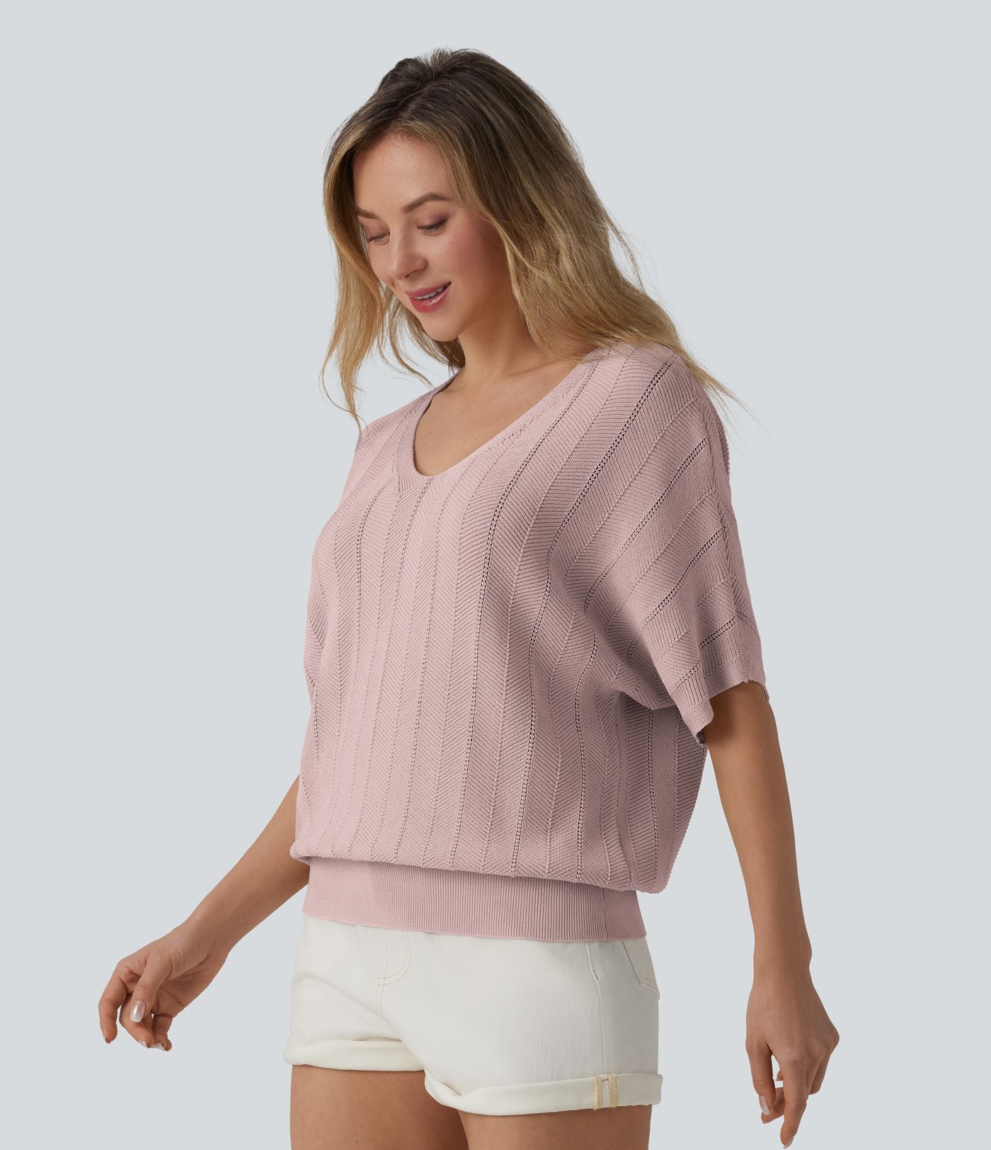 Pull décontracté col V manches courtes