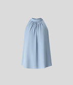 Blouse Travail Sans Manches Ourlet Courbé Col Haut Découpe au Dos Plis