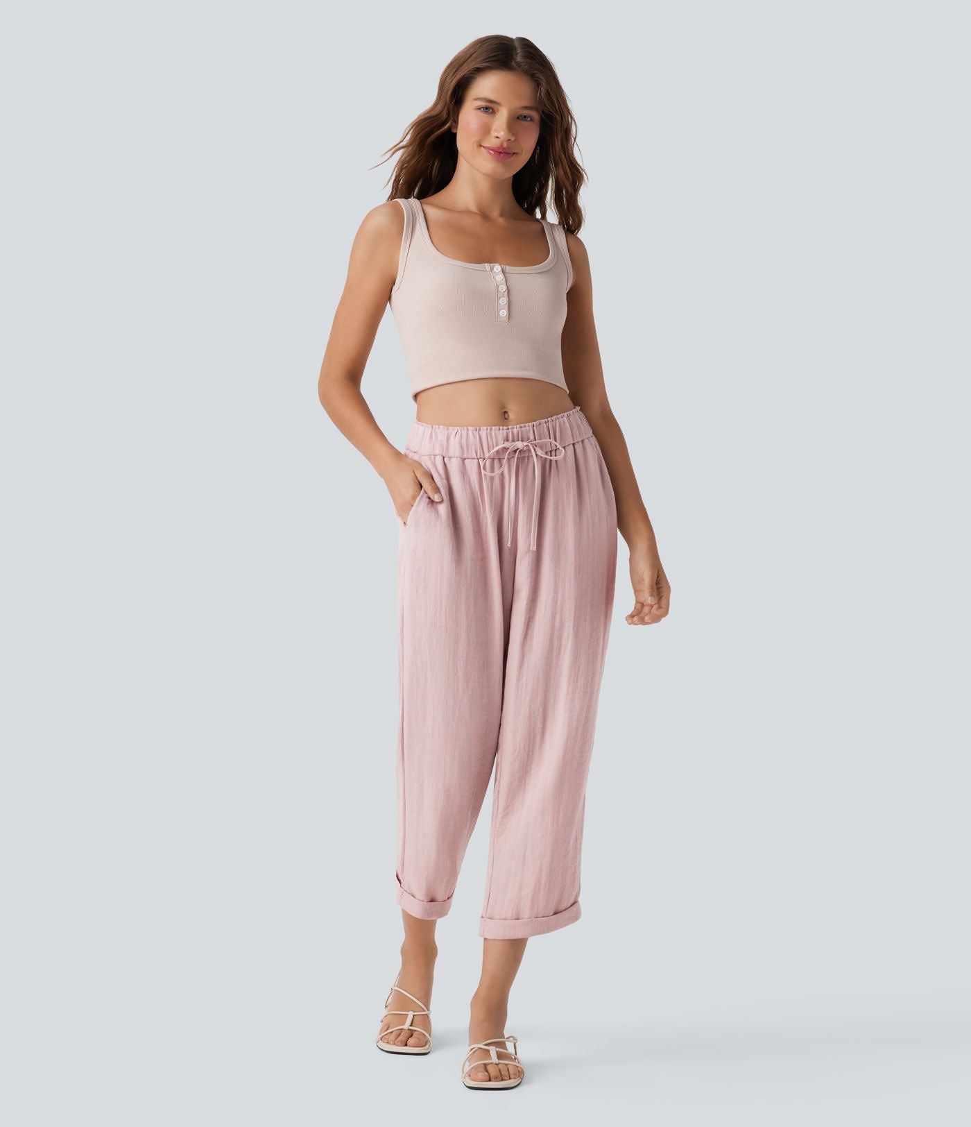 Jogging fuselé taille mi-haute à cordon avec poches