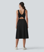 Robe de sport danse mi-longue Breezeful™ col carré dos nu croisé avec brassière intégrée 2-en-1 séchage rapide et poche - Easy Peasy
