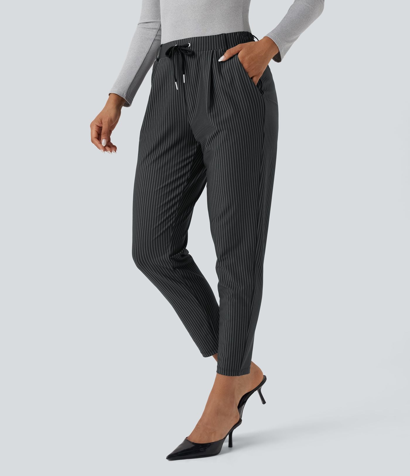 Pantalon Halara Flex™ taille mi-haute à cordon, effet rayé, coupe fuselée avec poches