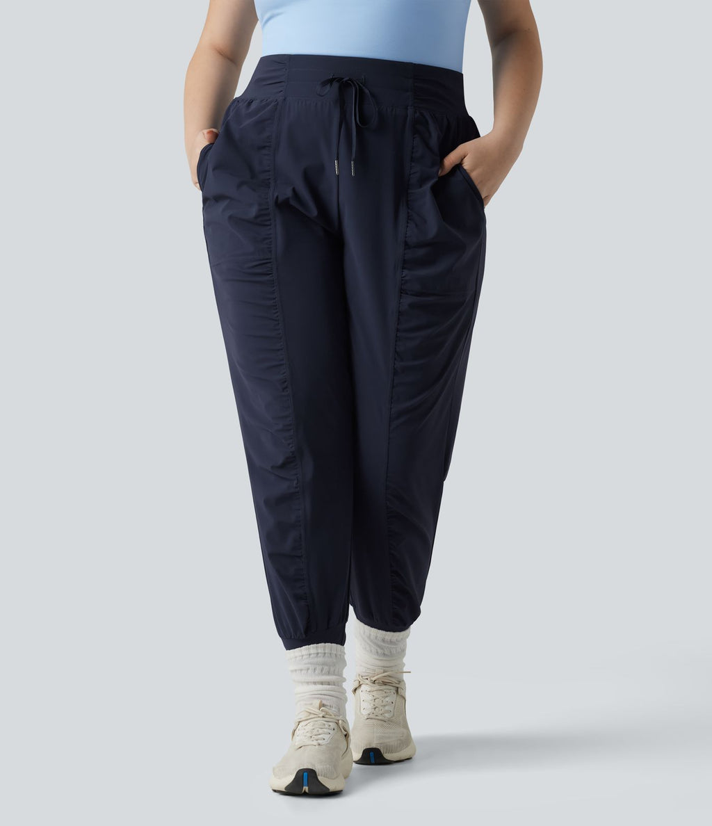 Jogging danse grande taille effet frais InstantCool à taille haute à cordon de serrage froncé et fuselé séchage rapide avec poches, protection solaire UPF40+