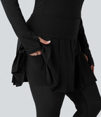 Legging-jupe grande taille à étriers de danse avec mesh contrastant plissé taille haute séchage rapide Breezeful™ et poches