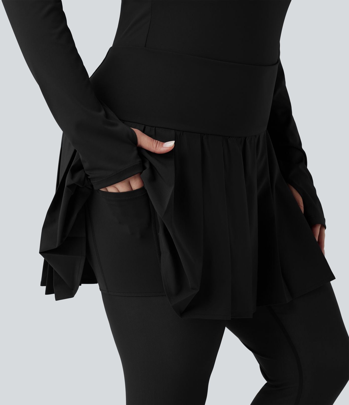 Legging-jupe grande taille à étriers de danse avec mesh contrastant plissé taille haute séchage rapide Breezeful™ et poches