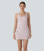 Robe active mini moulante 2 pièces dos nageur avec poches cargo à fermeture éclair