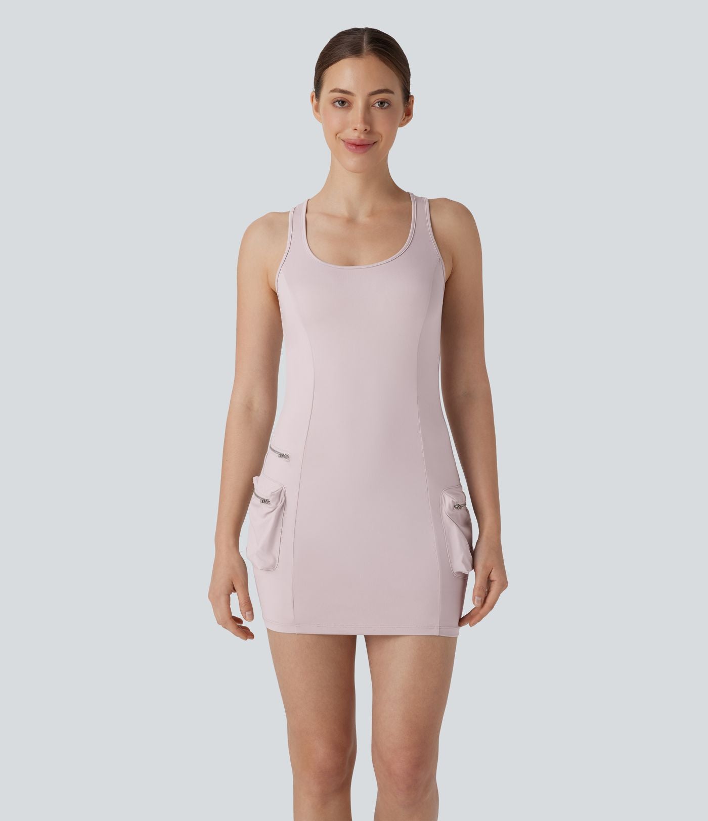Robe active mini moulante 2 pièces dos nageur avec poches cargo à fermeture éclair