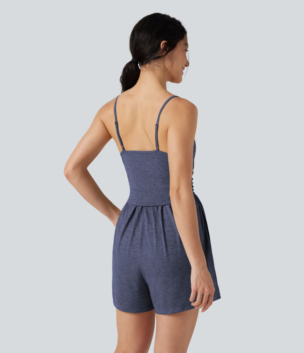 Combi-short casual 2-en-1 chiné froncé avec brassière intégrée et poches — Édition Easy Peasy