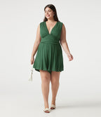 Combishort casual grande taille froncé côtelé sans manches à col V avec brassière intégrée et poches - Édition Easy Peasy