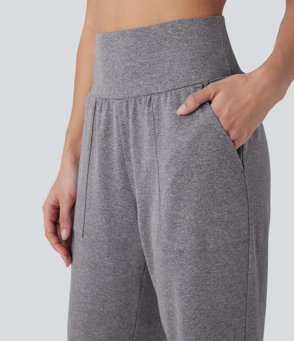 Pantalon jogging décontracté taille haute avec poches latérales
