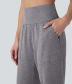 Pantalon jogging décontracté taille haute avec poches latérales