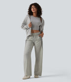 Jogging large décontracté color block taille mi-haute avec cordon de serrage intérieur et poches