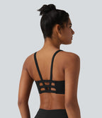 Brassière de sport yoga col U échancré color block imprimé lettrage avec brassière intégrée maintien léger