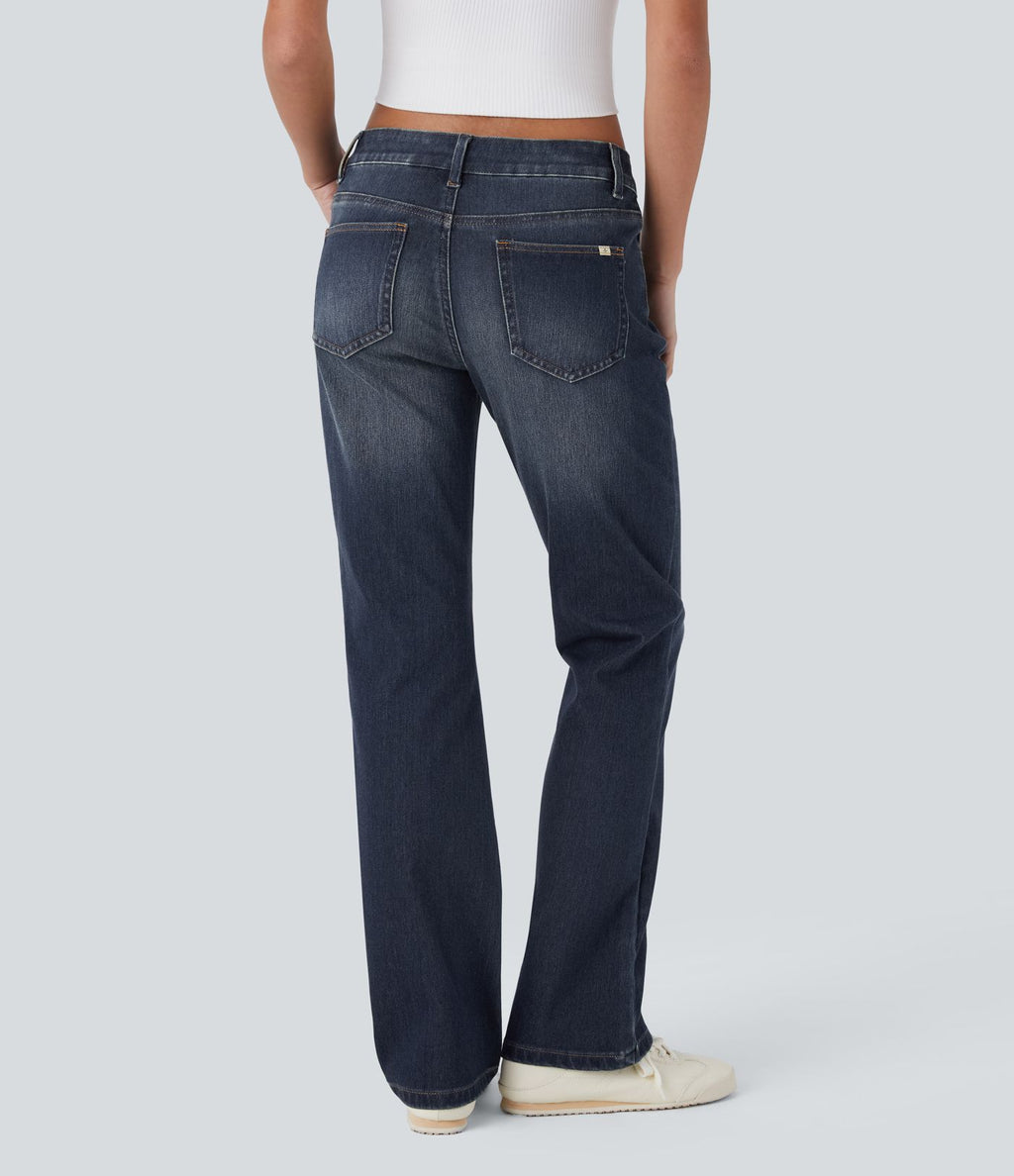 Jean bootcut délavé Halara Flex™ taille basse avec bouton, fermeture éclair et poches multiples