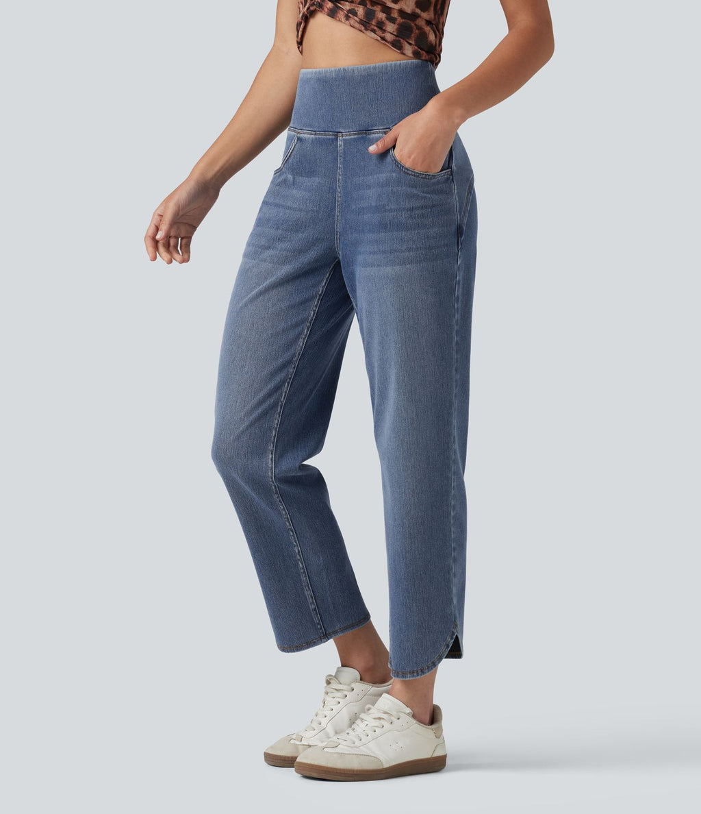 Jean skinny décontracté 7/8 Halara Flex™ taille haute, effet ventre plat, ourlet arrondi et poches