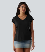 T-shirt casual jacquard col V à manches courtes