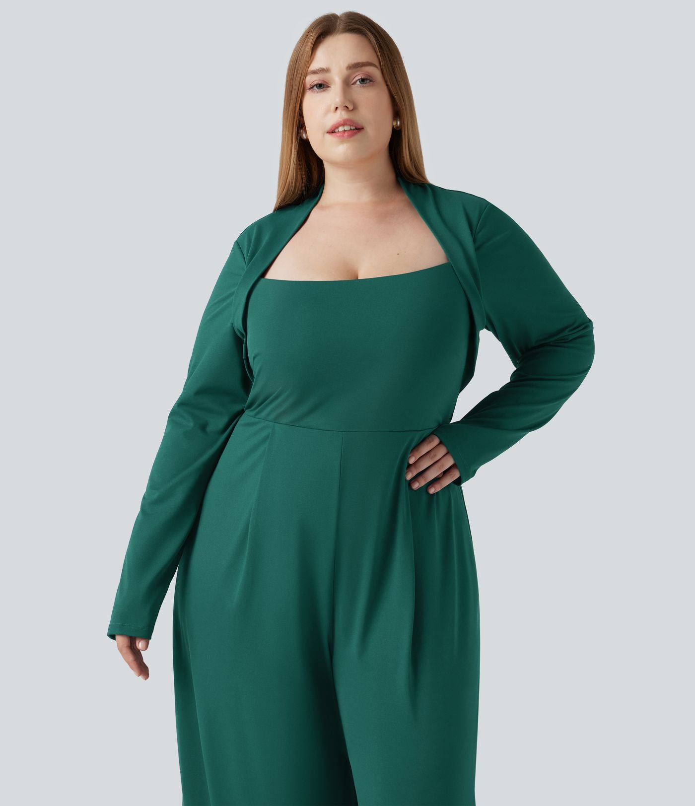 Combinaison grande taille à manches longues et jambes larges avec brassière intégrée