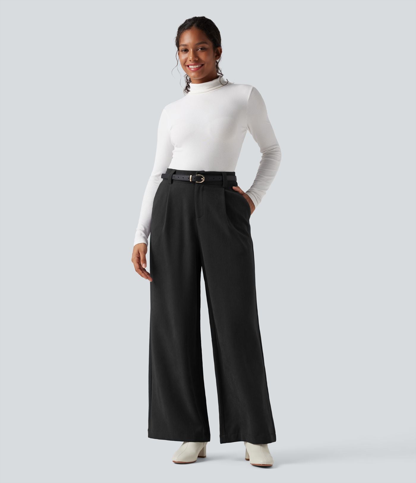 Pantalon tailleur baggy taille haute avec poches
