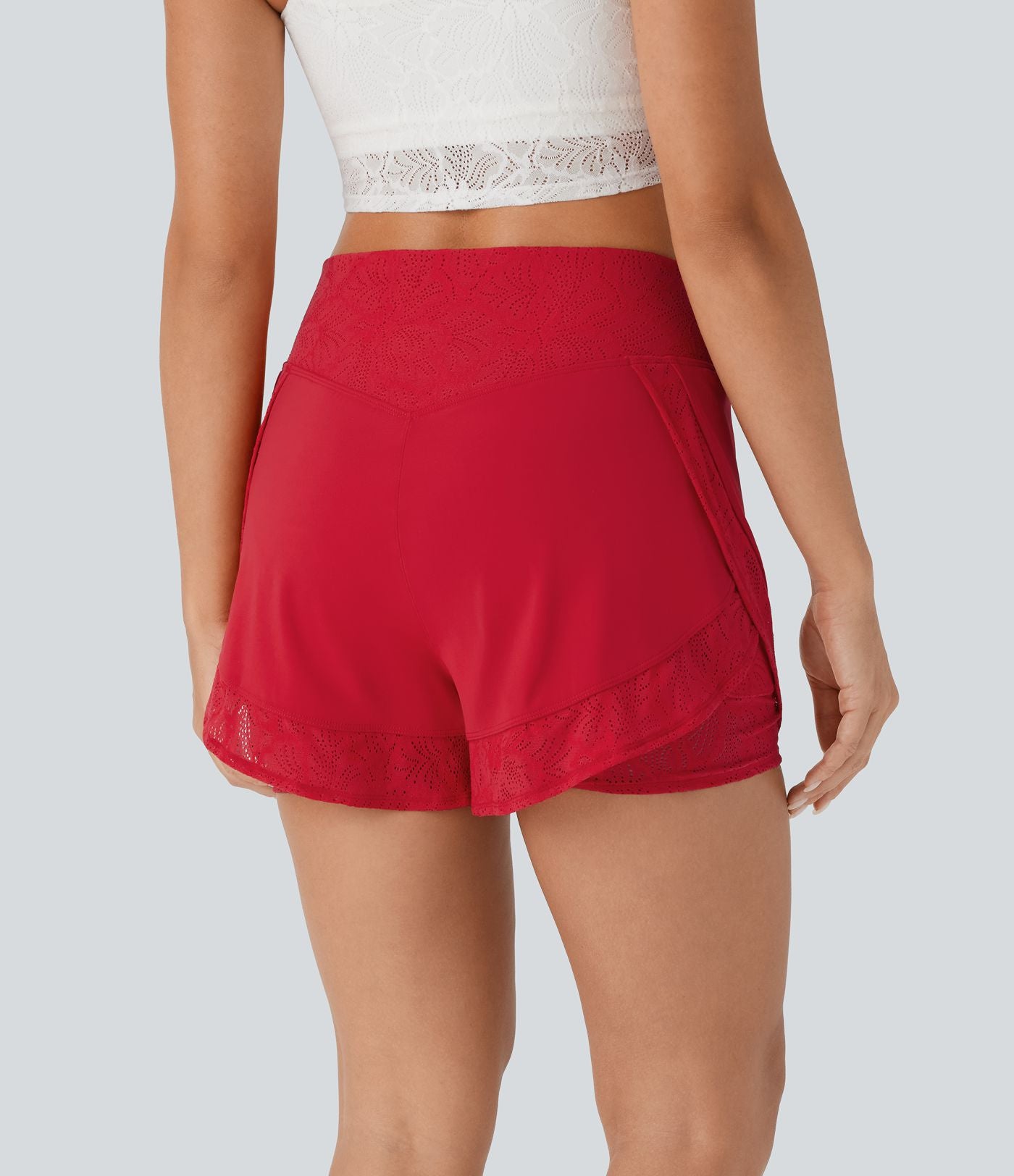 Short de yoga 2-en-1 SoftlyZero™ Airy à taille haute avec poche latérale, dentelle contrastante et effet frais InstantCool, protection solaire UPF50+