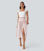 Jupe de danse mi-longue fluide 2-en-1 taille haute, fendue avec poche latérale