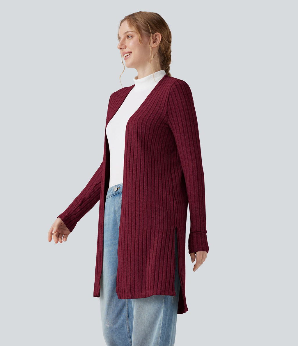 Manteau décontracté côtelé à manches longues avec fentes