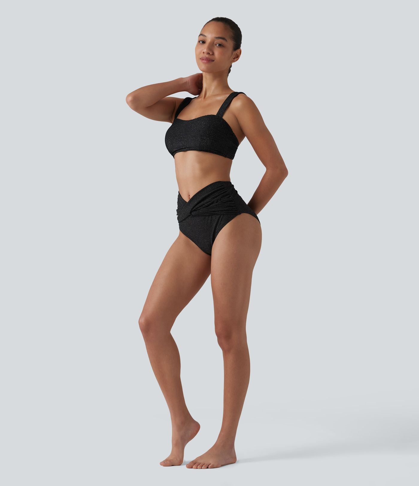 Bas de bikini métallisé taille haute ventre plat