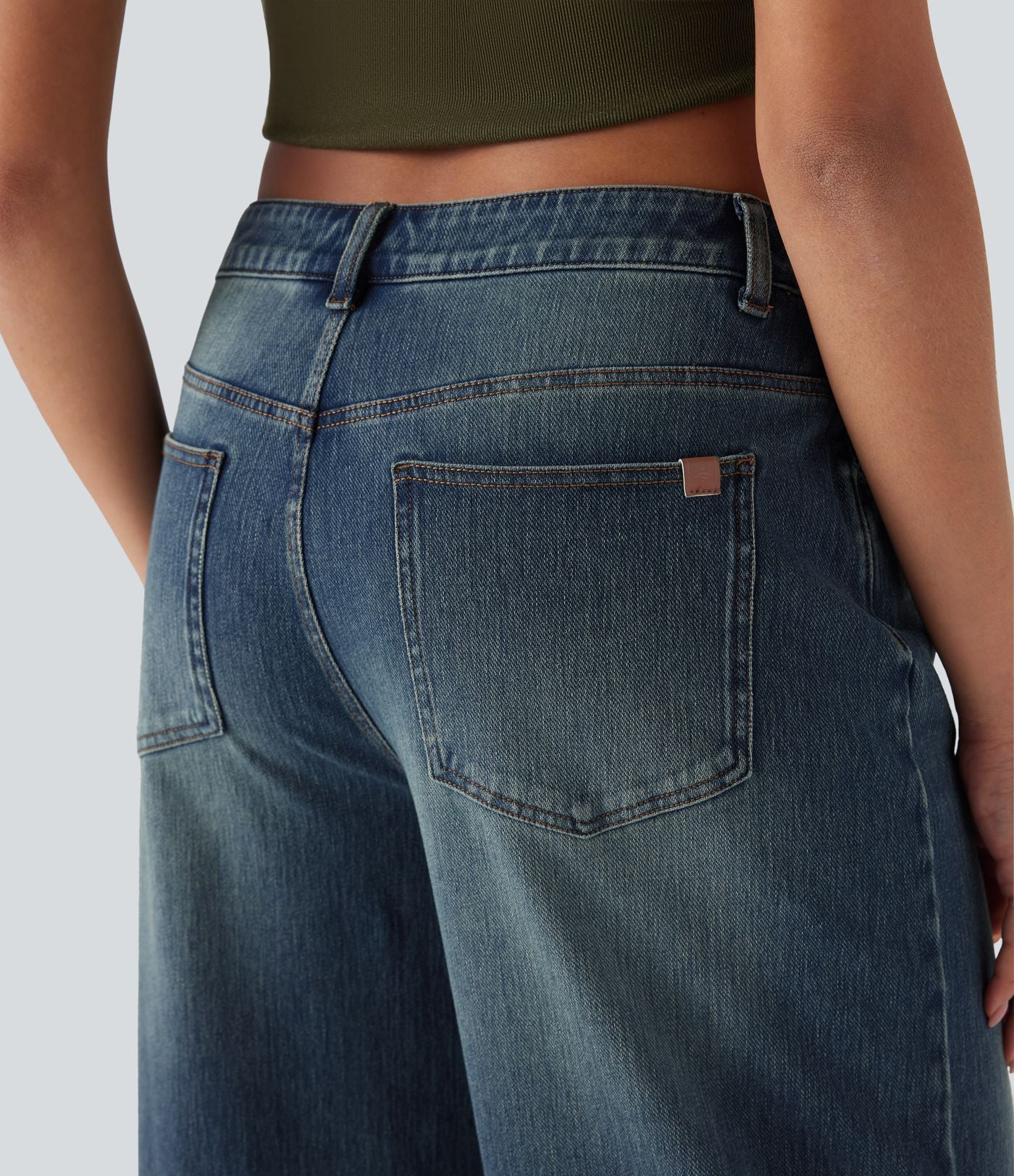 Jean capri décontracté Halara Flex™ baggy taille basse en maille extensible délavée avec poches